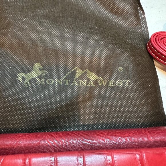 Montana West Red Leather Alligator Pattern Crossbody Wallet With Strap - Picture 11 of 11